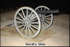 Nightime at Devil's Den, Gettysburg battlefield